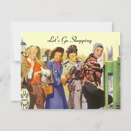 Retro LET'S GO SHOPPING Invitations City Bus Stop