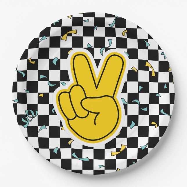 Retro Let's Party Peace Sign Birthday Paper Plates (Front)