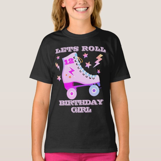 Retro Lets Roll Roller Skating Neon Pink  T-Shirt (Front)