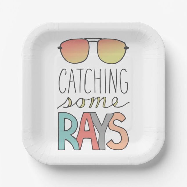 Retro Lettered Summer Sunglasses Birthday Paper Plates (Front)