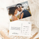Retro Lettering Full Photo Wedding Thank You Postcard<br><div class="desc">This retro lettering full photo wedding thank you postcard is perfect for your unique, trendy simple vintage bohemian summer wedding. The lettering is a stylish black, chic 70's boho font giving this design classic minimal groovy hippie vibes. You can add your own graphics or pictures if you want to customize...</div>