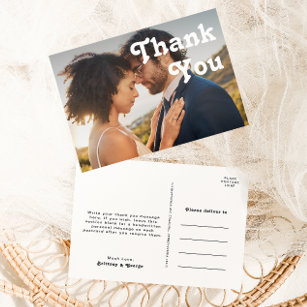 Retro Lettering Full Photo Wedding Thank You Postcard