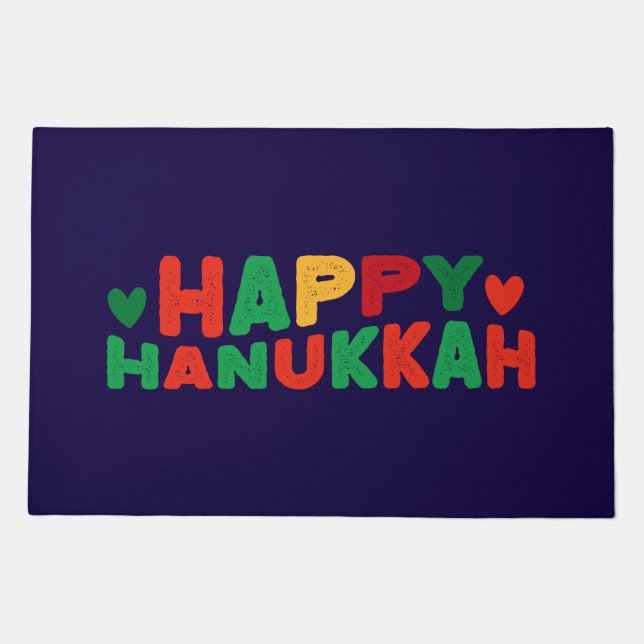 Retro lettering Happy Hanukkah  Doormat (Front)