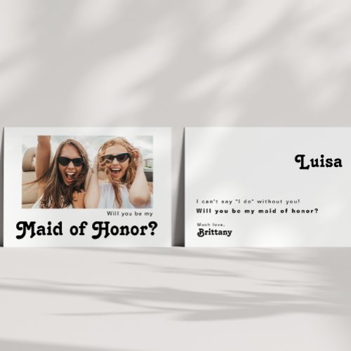 Retro Lettering Photo Maid of Honor Proposal Card