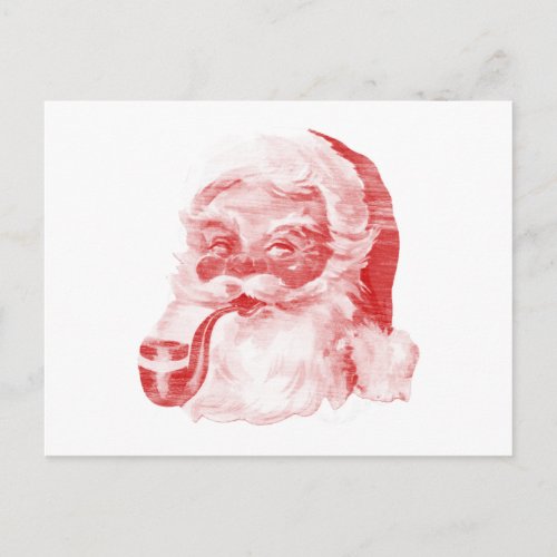 Retro Letterpress Style Santa with Pipe Holiday Postcard