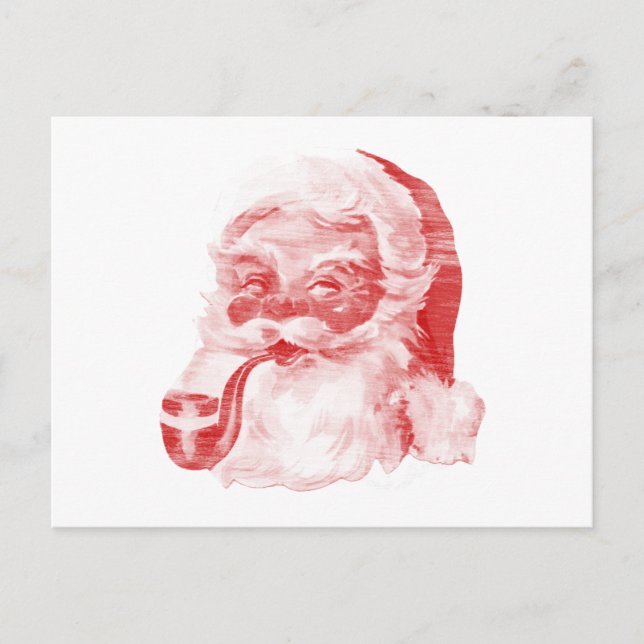 Retro Letterpress Style Santa with Pipe Holiday Postcard (Front)