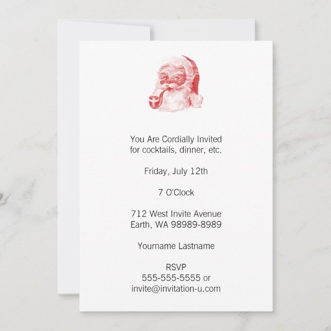 Retro Letterpress Style Santa with Pipe Invitation (Front)