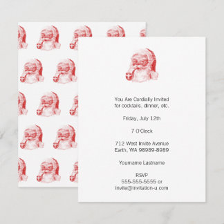 Retro Letterpress Style Santa with Pipe Invitation