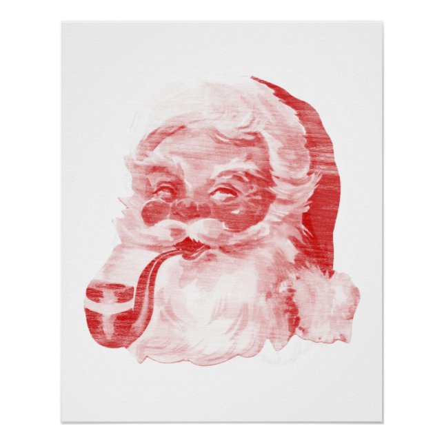 Retro Letterpress Style Santa with Pipe Poster (Front)