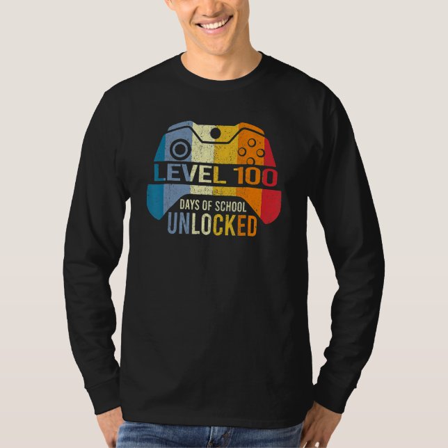 Retro Level 100 Days Of School Unlocked 100th Day  T-Shirt (Front)