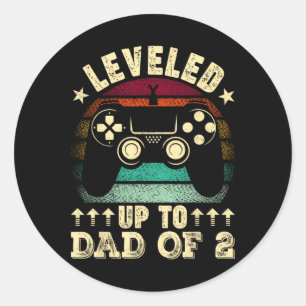 Retro Leveled Up To Dad Of 2 Fathers Day New Dad V Classic Round Sticker