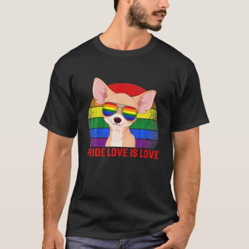 Retro LGBT Pride Love Is Love Chihuahua Dog T_Shirt