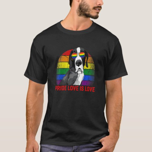 Retro Lgbt Pride Love Is Love Dane Dog T_Shirt