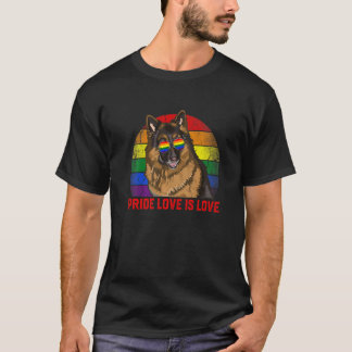 Retro Lgbt Pride Love Is Love German Shepherd Dog T-Shirt