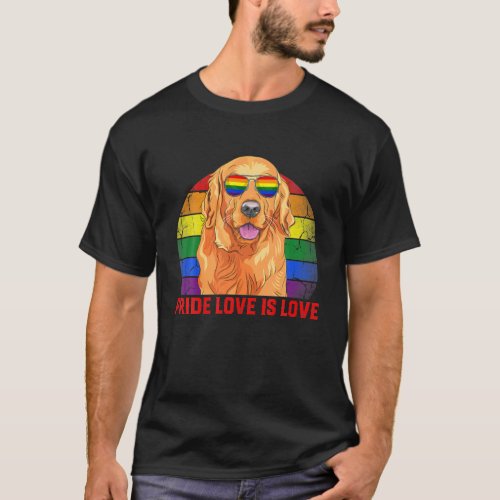 Retro LGBT Pride Love Is Love Golden Retriever Dog T_Shirt