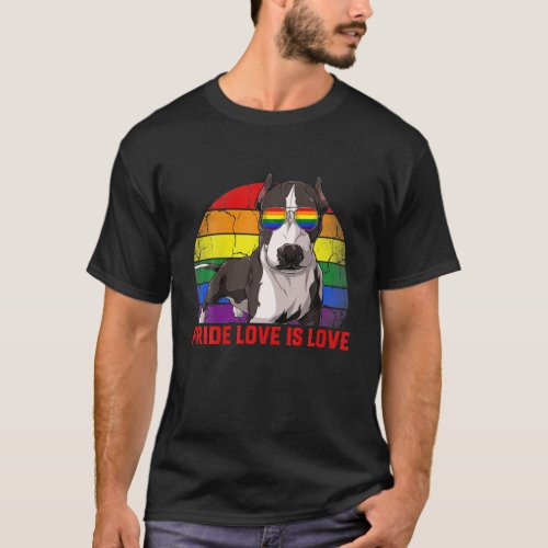 Retro LGBT Pride Love Is Love Pitbull Dog T_Shirt