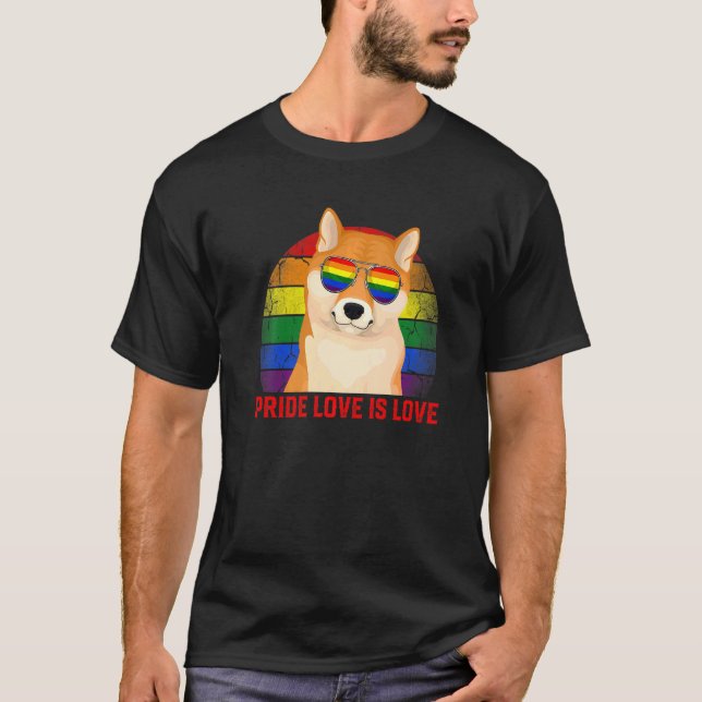 Retro Lgbt Pride Love Is Love Shiba Inu Dog T-Shirt (Front)