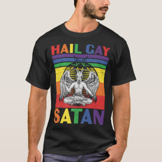 Retro LGBT Rainbow Flag Hail Gay Satan LGBT Goth G T-Shirt