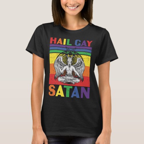 Retro LGBT Rainbow Flag Hail Gay Satan LGBT Goth G T_Shirt