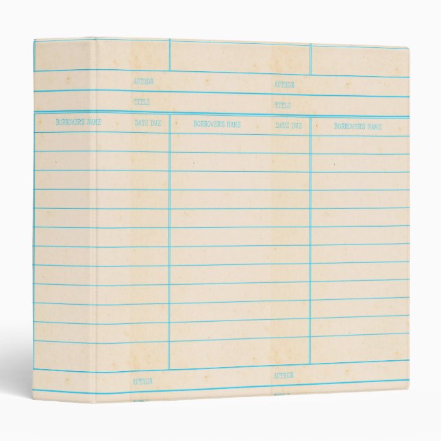 Retro Library Book Date Due Card Binder (Front/Spine)