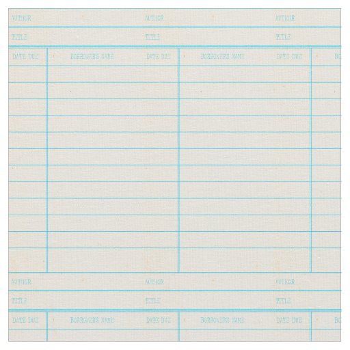 Retro Library Book Date Due Card Fabric