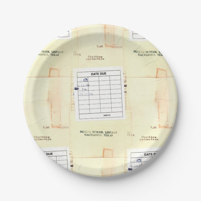 Retro Library Book Date Due Card Paper Plates (Front)
