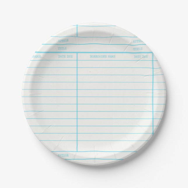 Retro Library Book Date Due Card Paper Plates (Front)