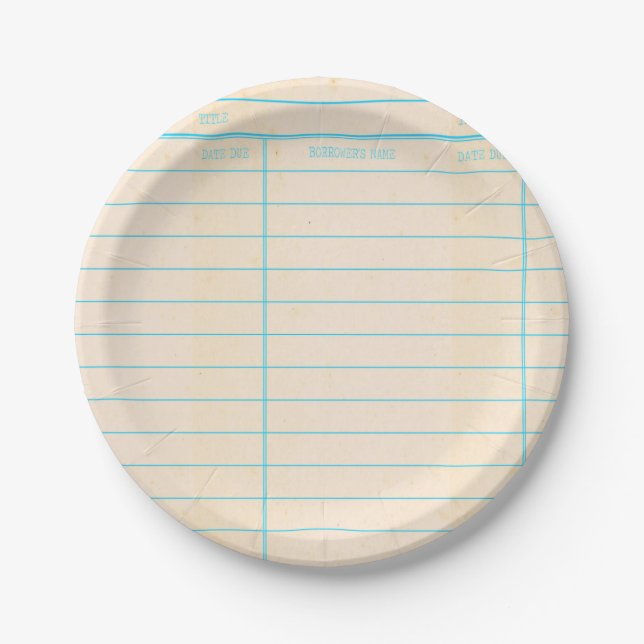 Retro Library Book Date Due Card Paper Plates (Front)