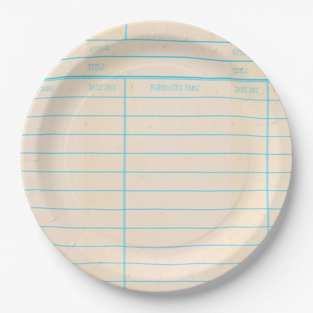 Retro Library Book Date Due Card Paper Plates (Front)