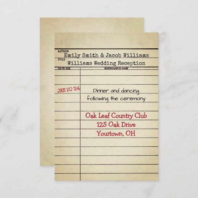 Retro Library Card Wedding Reception (Front/Back)