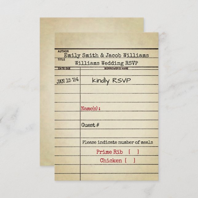 Retro Library Card Wedding RSVP (Front/Back)
