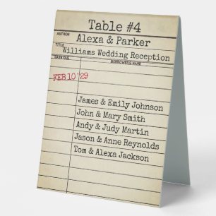Retro Library Card Wedding Table Number Tent