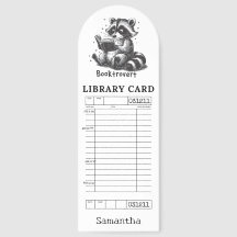 Retro Library Card with a cute Raccoon reading