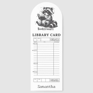 Retro Library Card with a cute Raccoon reading Bookmarks