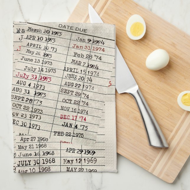 Retro Library Cards Kitchen Towel (Quarter Fold)