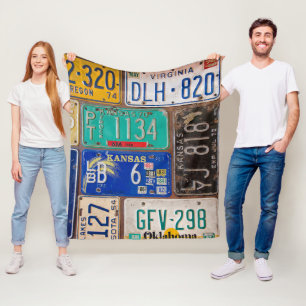 Retro License Plate Collection  Fleece Blanket