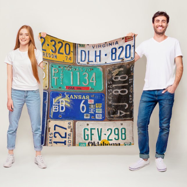 Retro License Plate Collection  Fleece Blanket (In Situ)