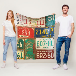 Retro License Plate Collection  Fleece Blanket