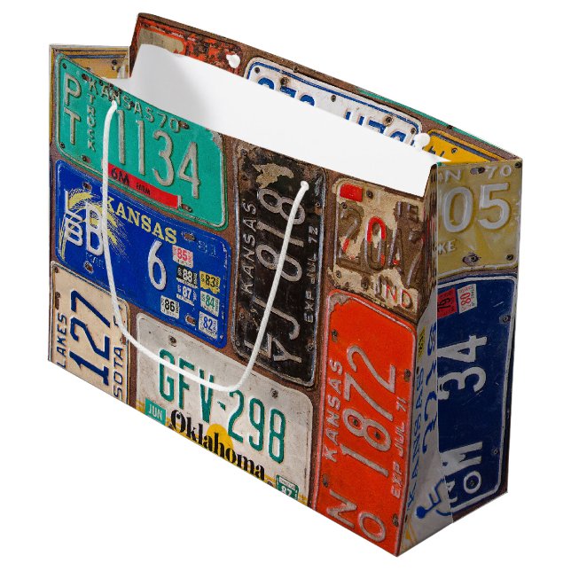 Retro License Plate Collection  Large Gift Bag (Front Angled)