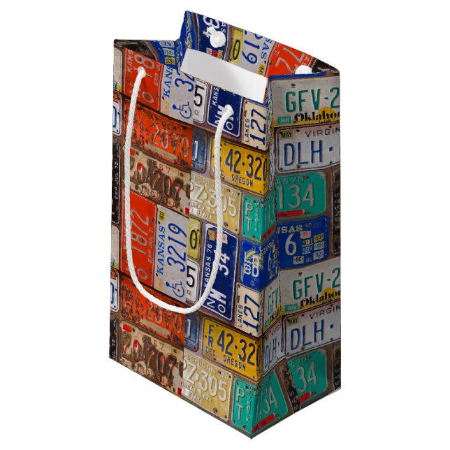 Retro License Plate collection Small Gift Bag (Front Angled)