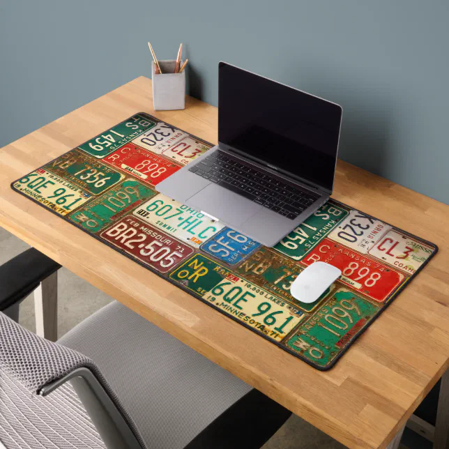 Retro License Plates Collection Desk Mat | Zazzle