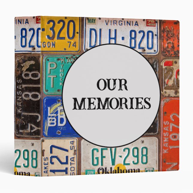 Retro License Plates Scrapbook 3 Ring Binder (Front/Spine)