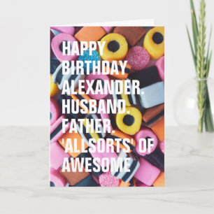 Retro Licorice Allsorts Custom Text Birthday Card