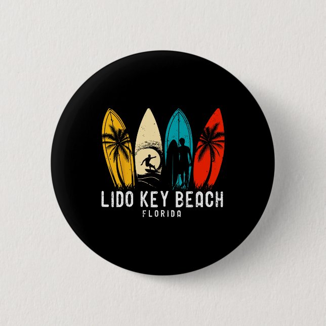 Retro Lido Key Beach Florida Surfboarder Design Fo Button (Front)