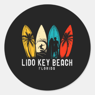 Retro Lido Key Beach Florida Surfboarder Design Fo Classic Round Sticker