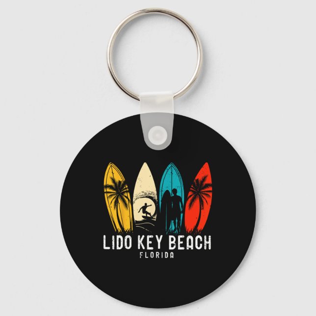 Retro Lido Key Beach Florida Surfboarder Design Fo Keychain (Front)