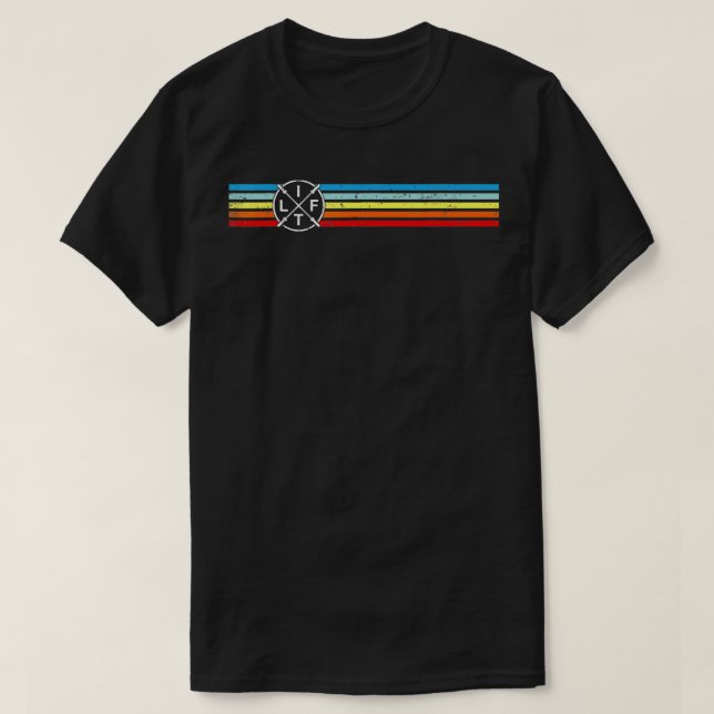 Retro LIF Weightlifting Fitness Barbells Crossed T-Shirt (Design Front)