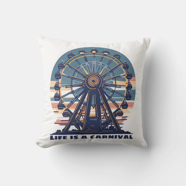 Retro Life is a Carnival  Throw Pillow (Front)