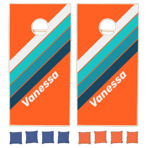 Retro Lifeguard Striped with Name Cornhole Set