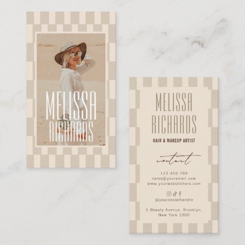 Retro Light Beige Groovy Beauty Salon Custom Photo Business Card